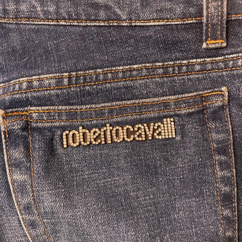 Roberto Cavalli Women’s Blue Straight Leg Jeans with Metallic Branding
